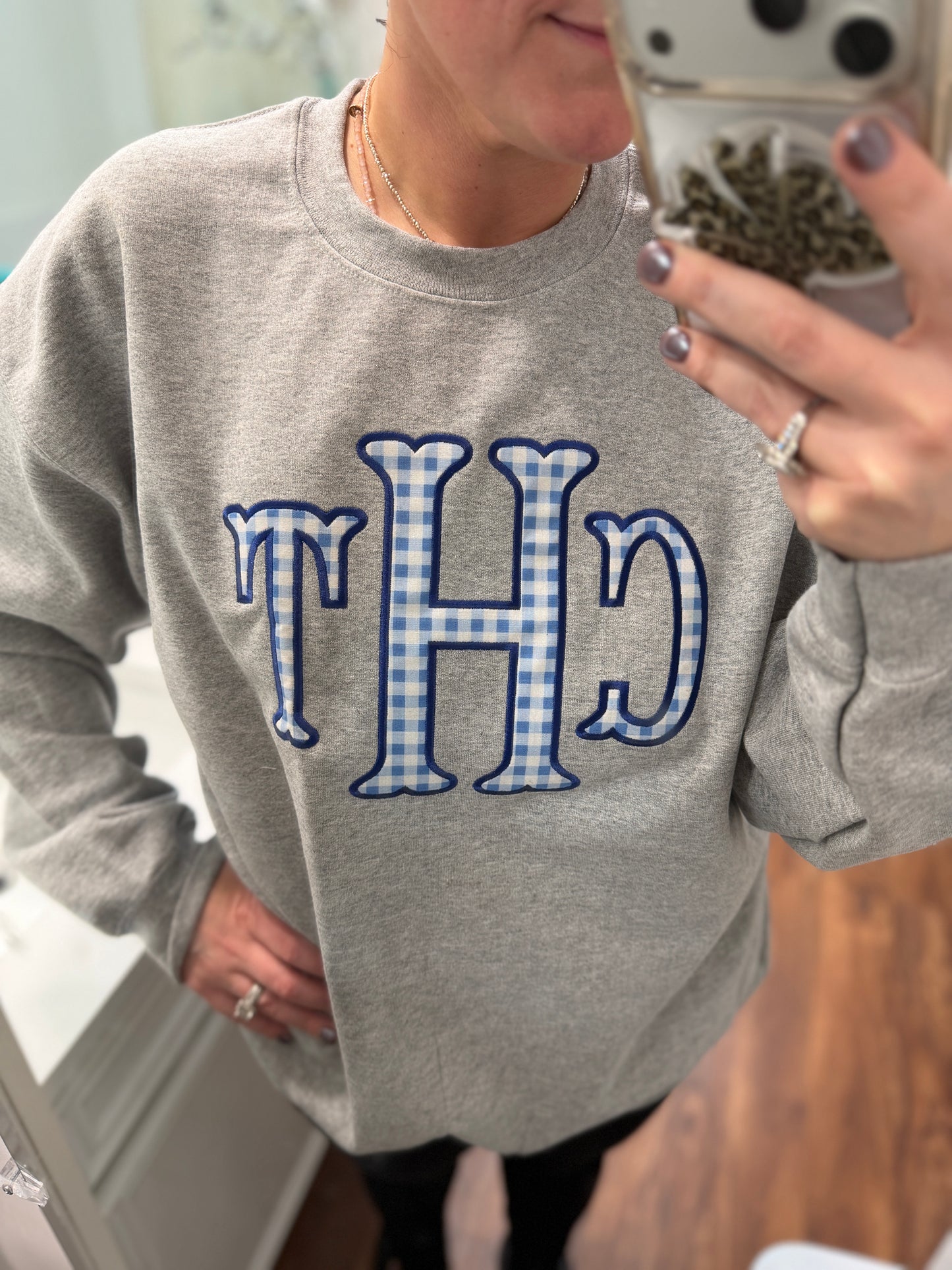 Blue Fishtail Monogram Appliqué Sweatshirt