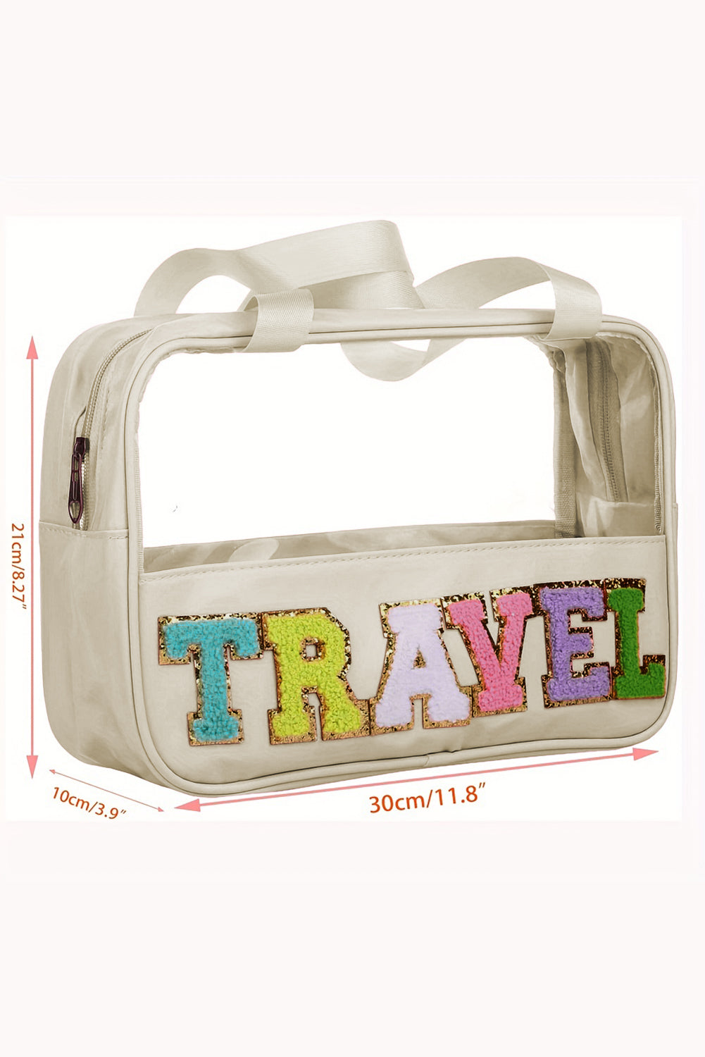 Mint Green TRAVEL Chenille Letter Clear PVC Makeup Bag