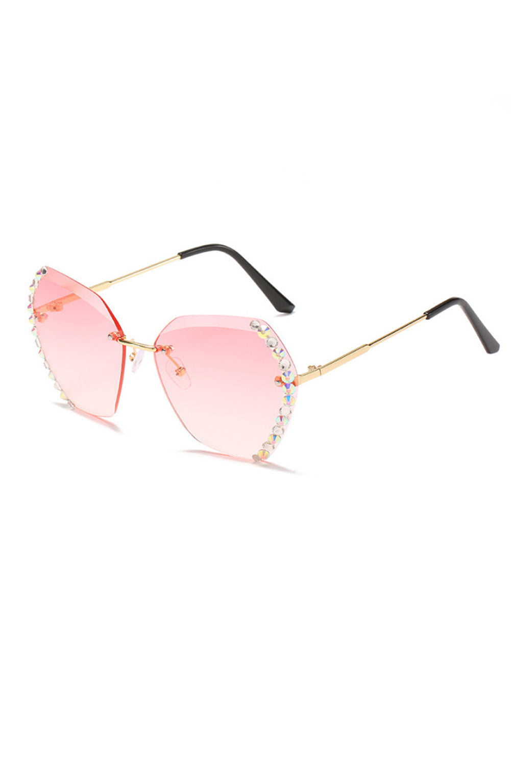 Brown Rhinestone Trim Rimless Sunglasses