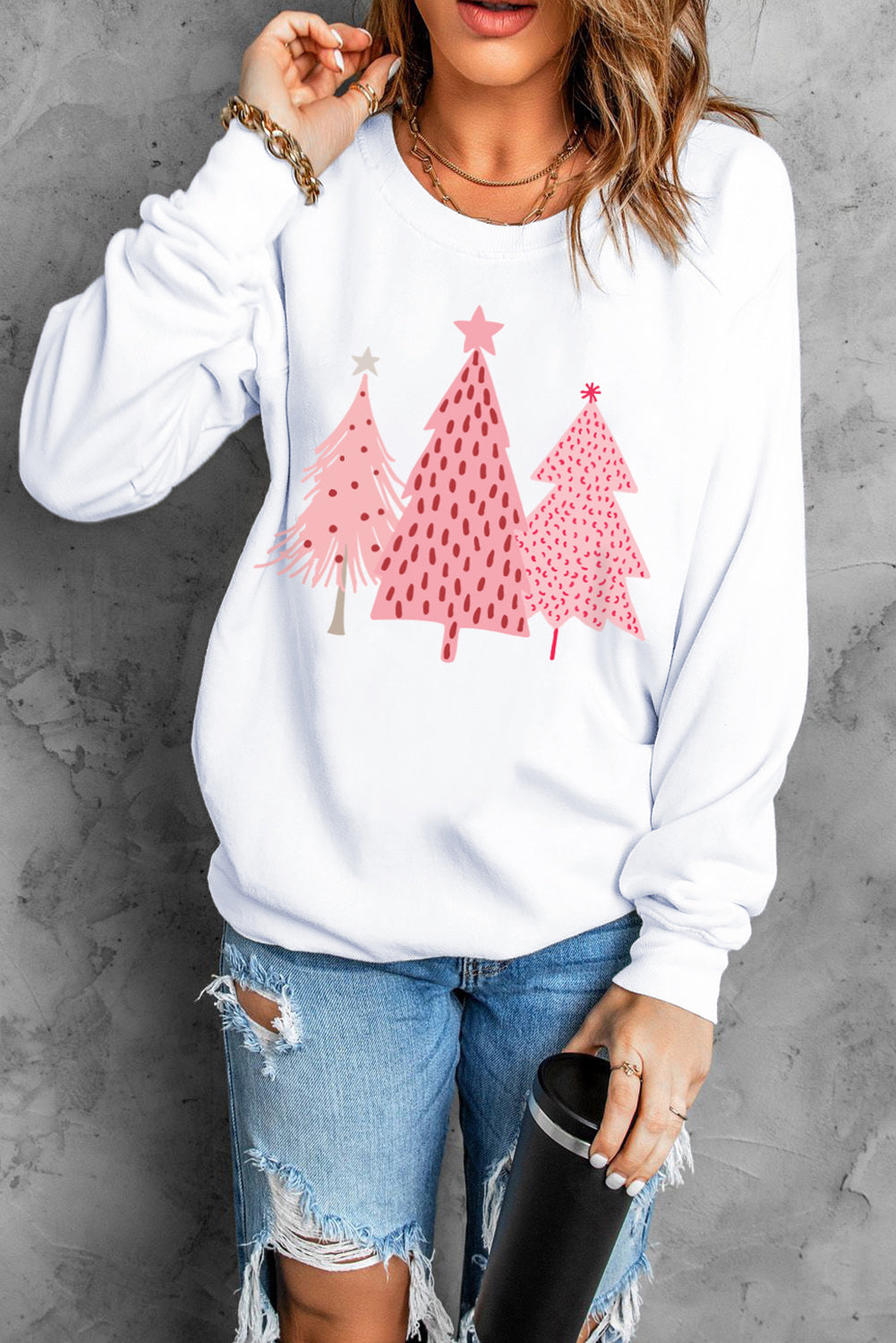 White Christmas Tree Dots Print Pullover Sweatshirt