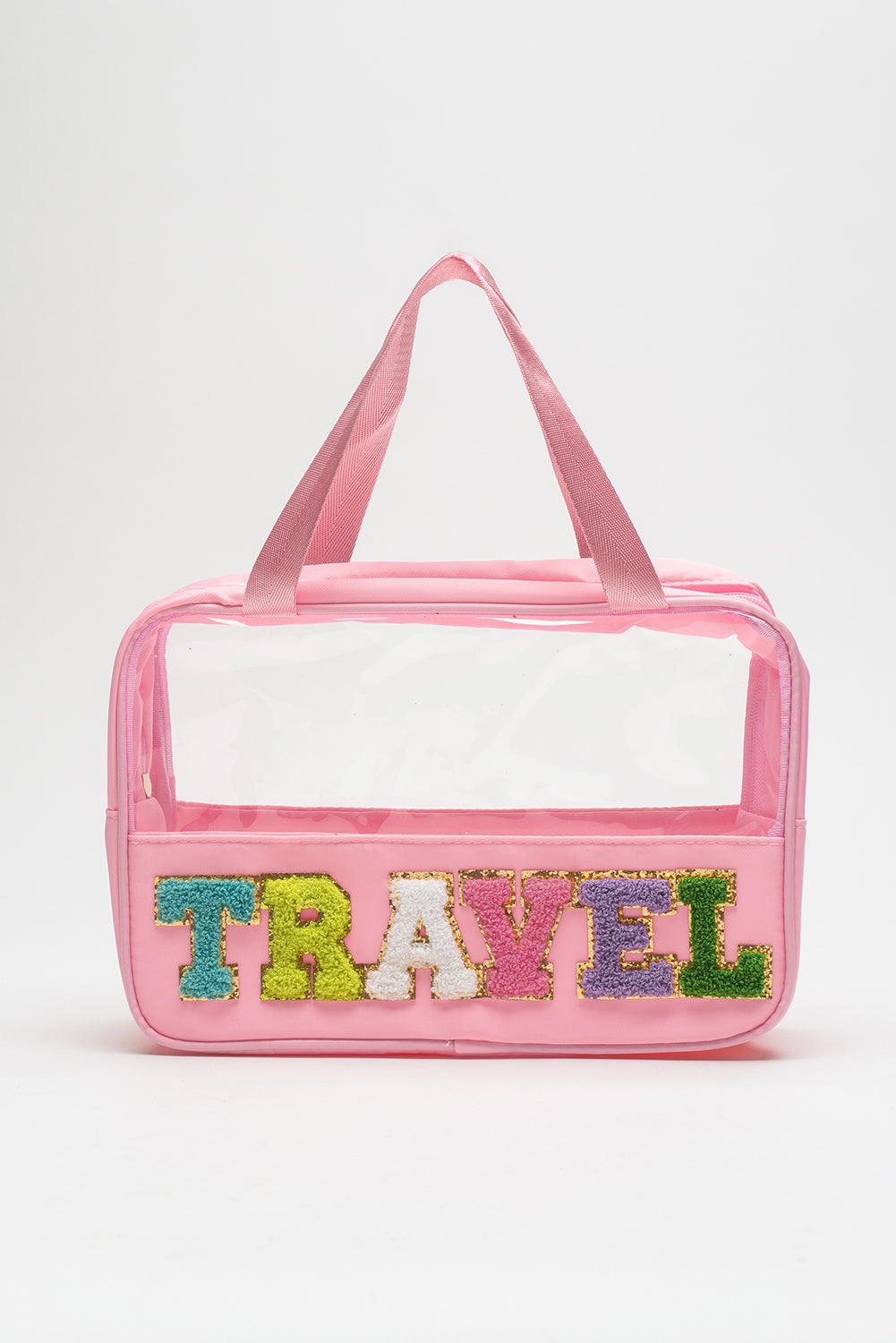 Mint Green TRAVEL Chenille Letter Clear PVC Makeup Bag