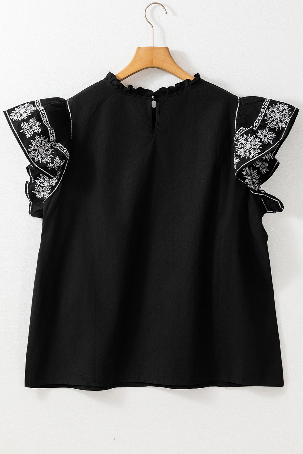 White Embroidered Ruffled Sleeve Frilled Collar Blouse