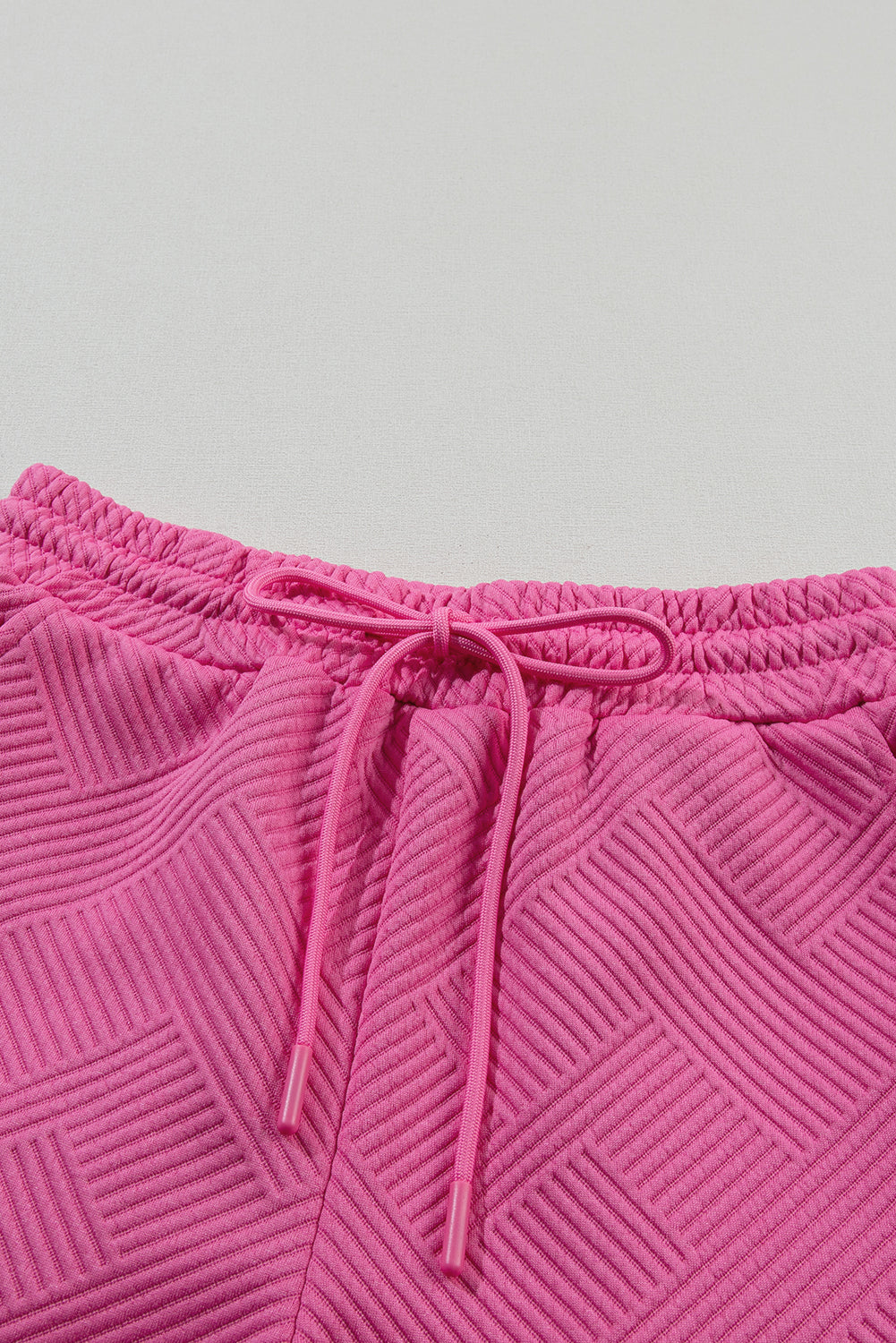 Strawberry Pink 2pcs Solid Textured Drawstring Shorts Set