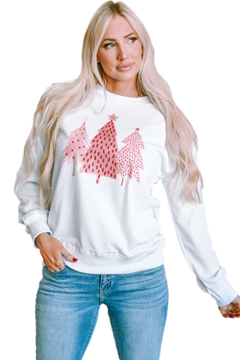 White Christmas Tree Dots Print Pullover Sweatshirt