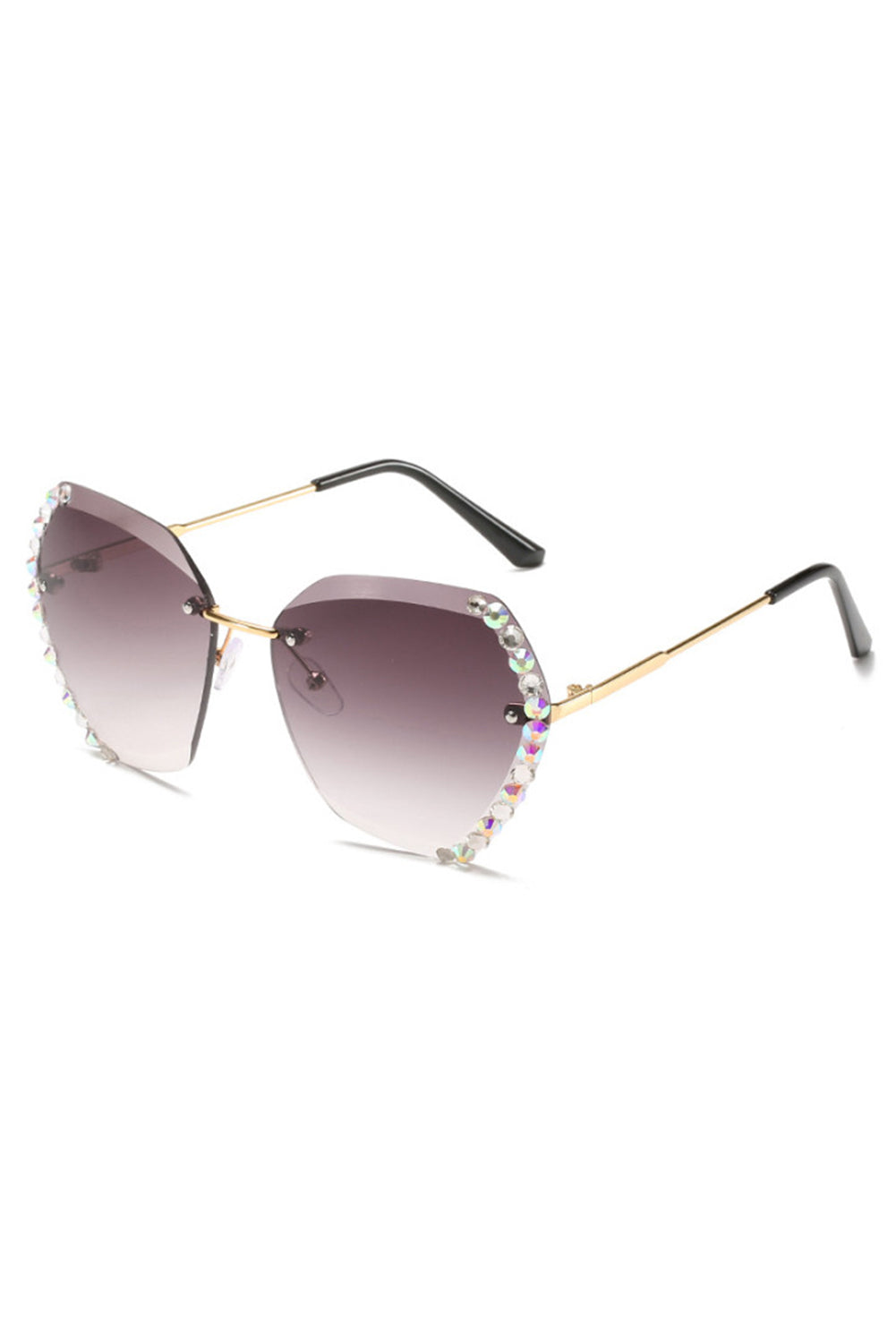 Brown Rhinestone Trim Rimless Sunglasses