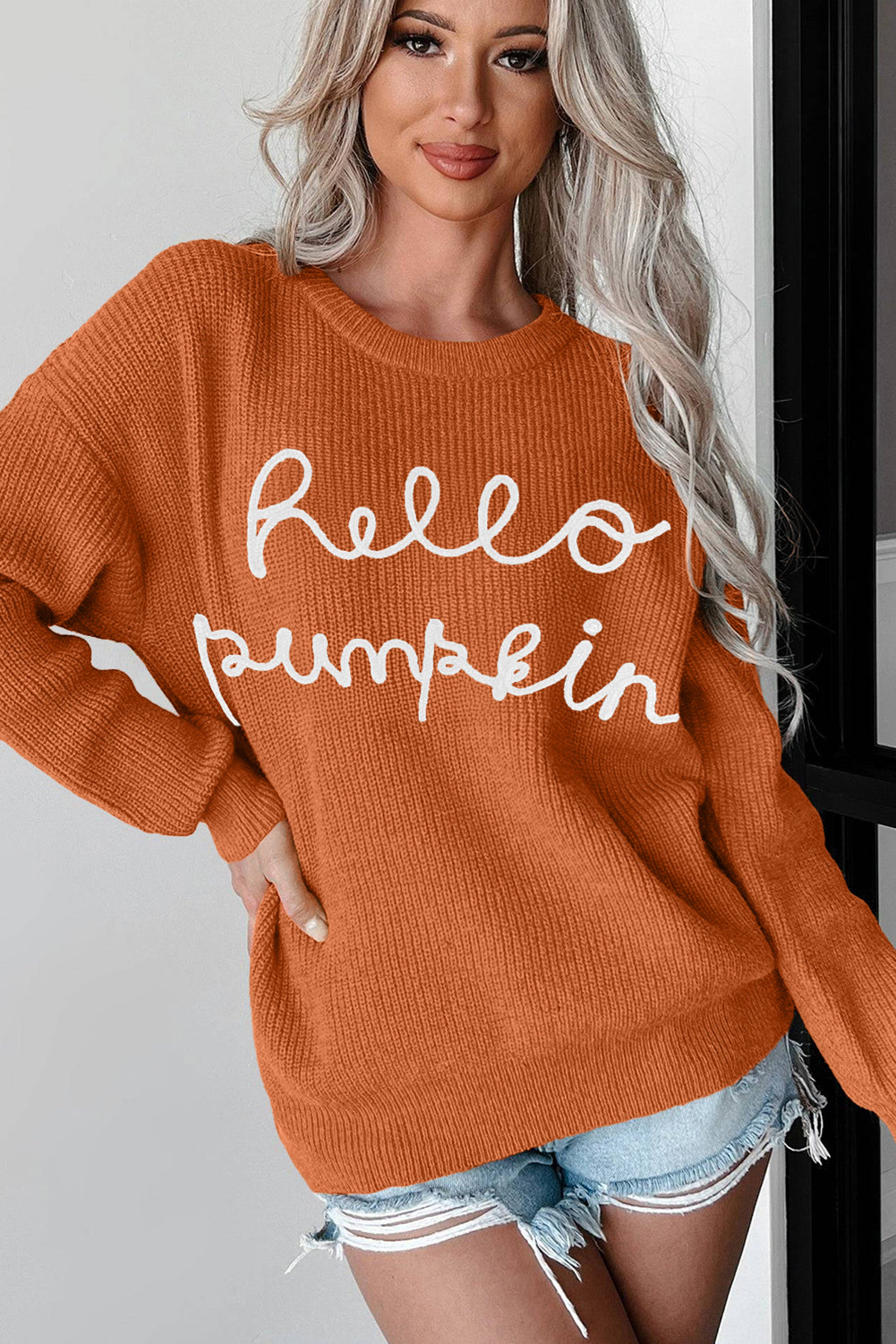 White Hello Pumpkin Graphic Sweater