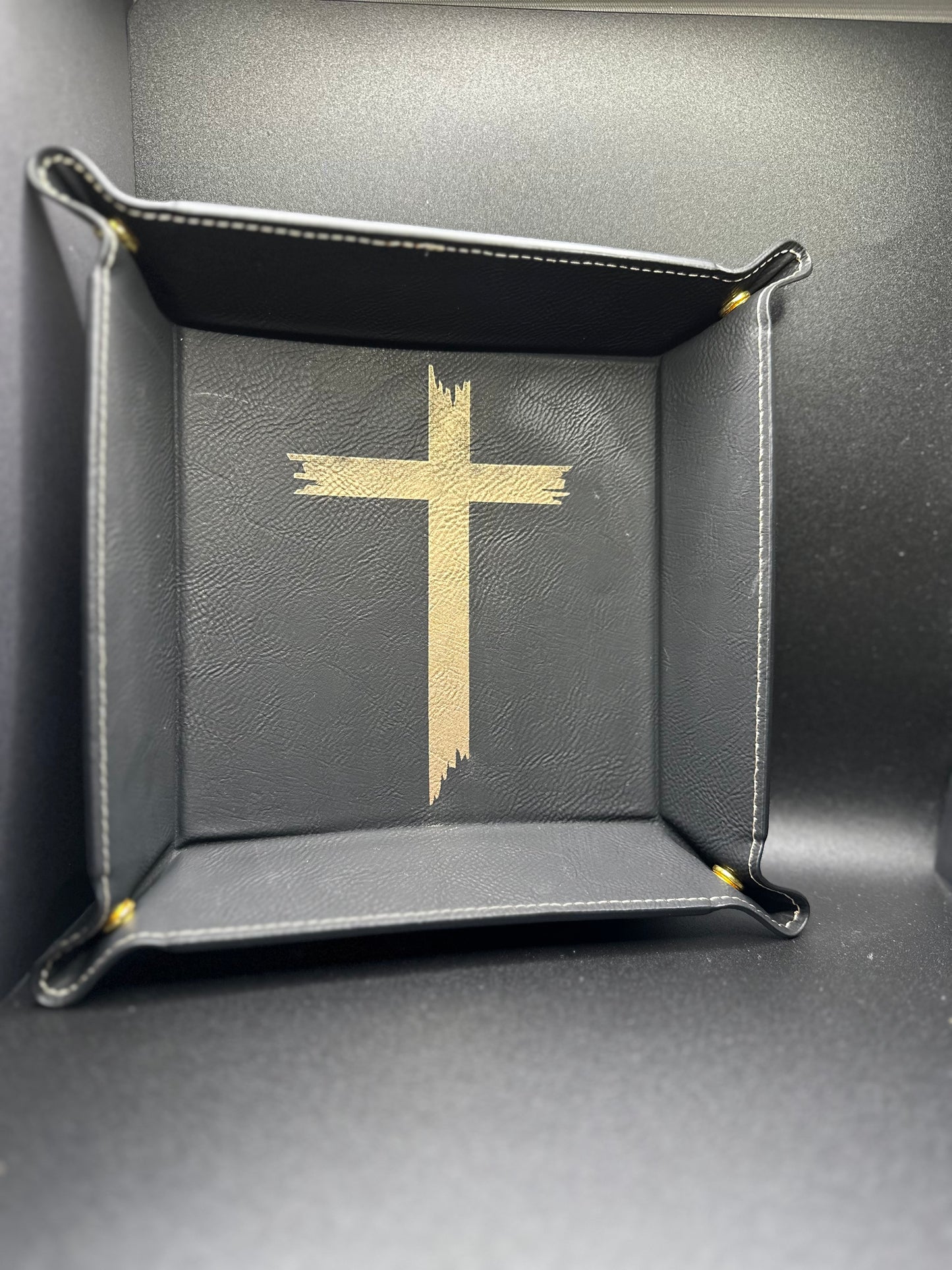 Engraved Cross Leather Catchall Tray – Faith-Inspired Decor