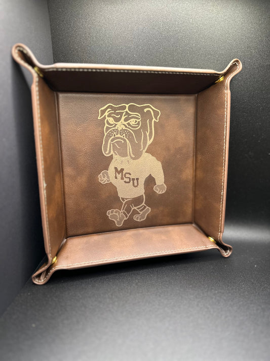 Mississippi State Bulldog Engraved Leather Catchall Tray