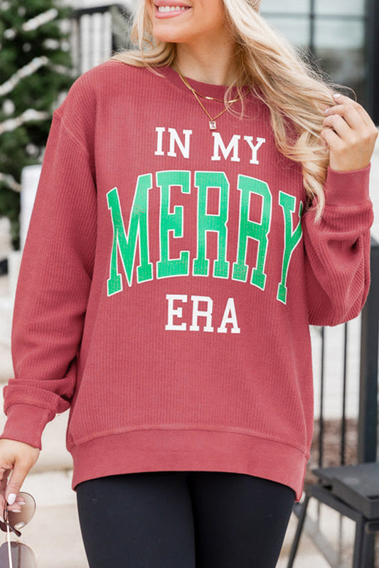 Strawberry Pink IN MY MERRY ERA Loose Fit Corded Sweatshirt