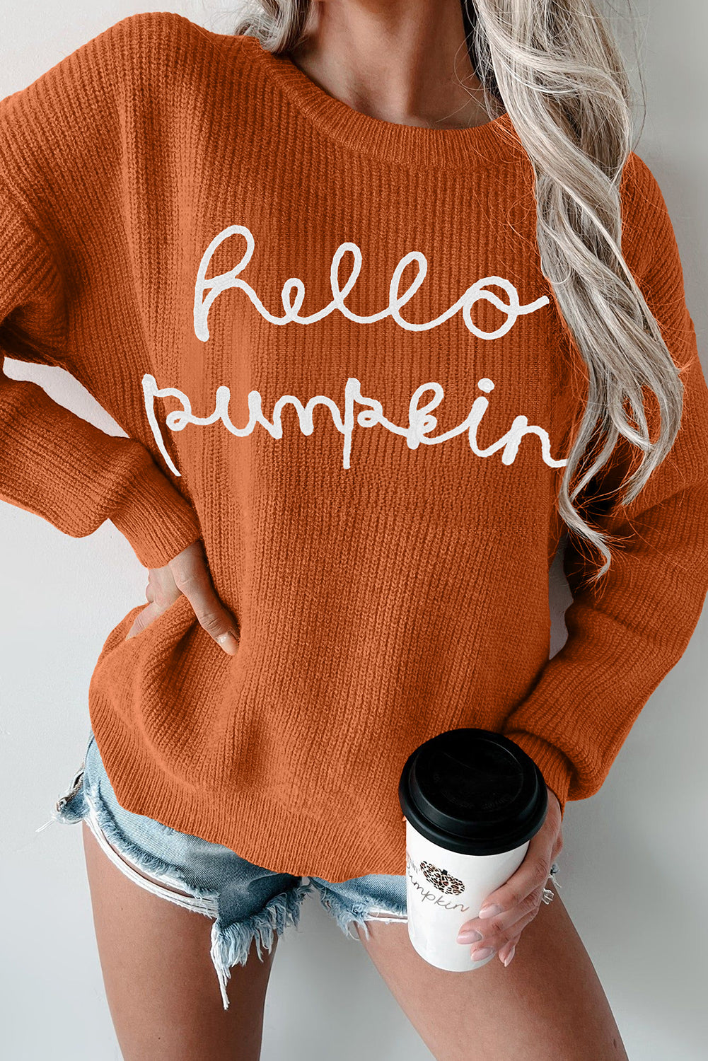 White Hello Pumpkin Graphic Sweater