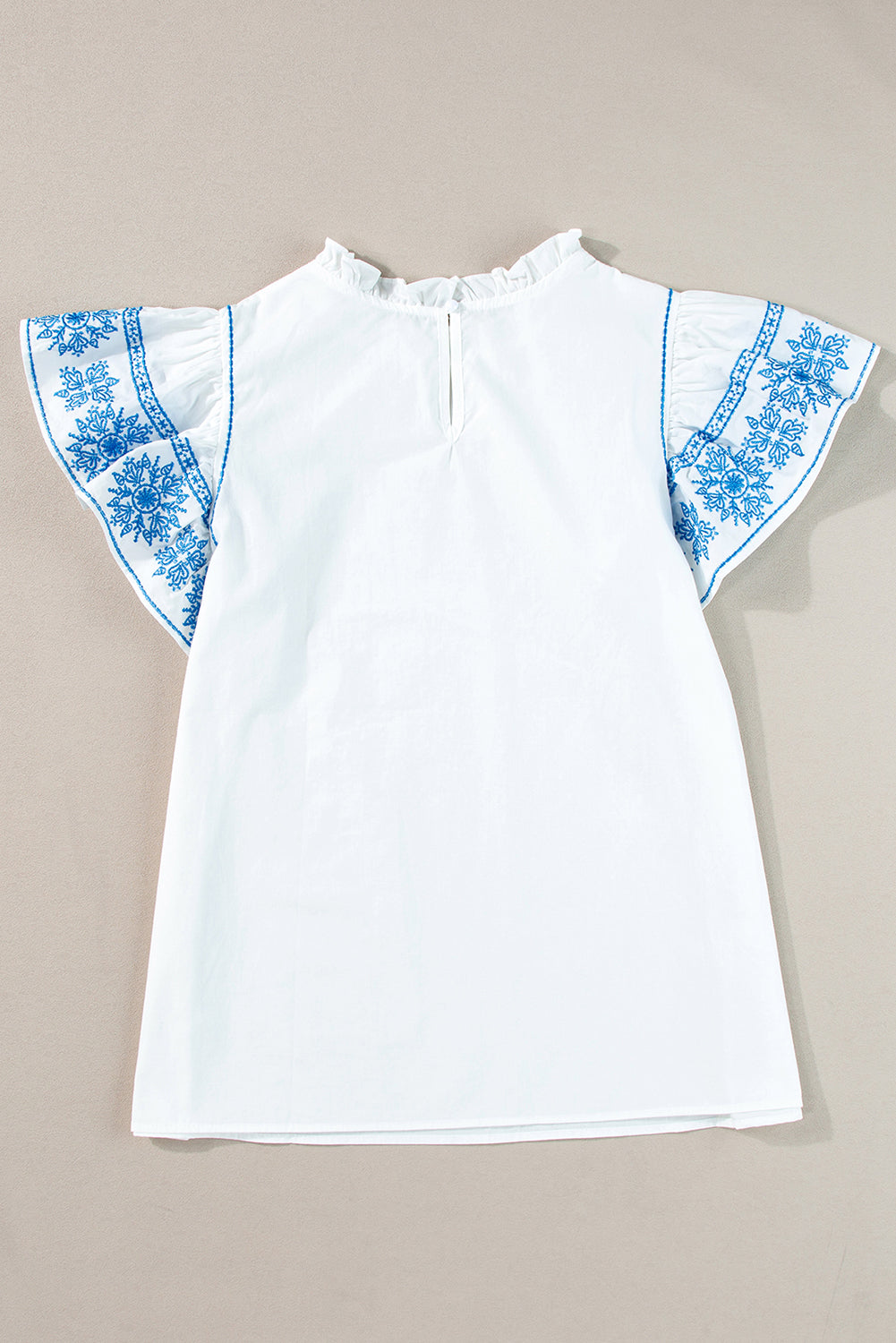 White Embroidered Ruffled Sleeve Frilled Collar Blouse