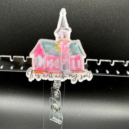 ID Holder/Badge Reel/Popsocket - Well With My Soul Pink Church