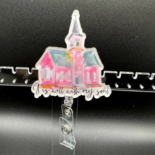 ID Holder/Badge Reel/Popsocket - Well With My Soul Pink Church