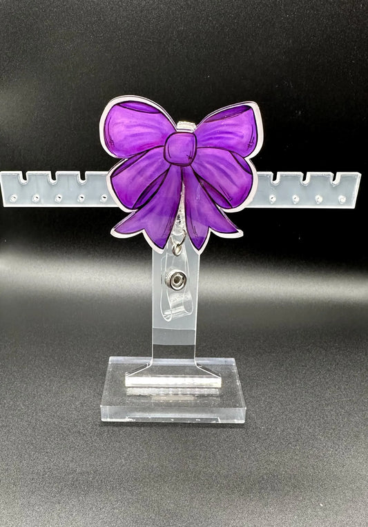 ID Holder/Badge Reel/Popsocket - Purple Bow