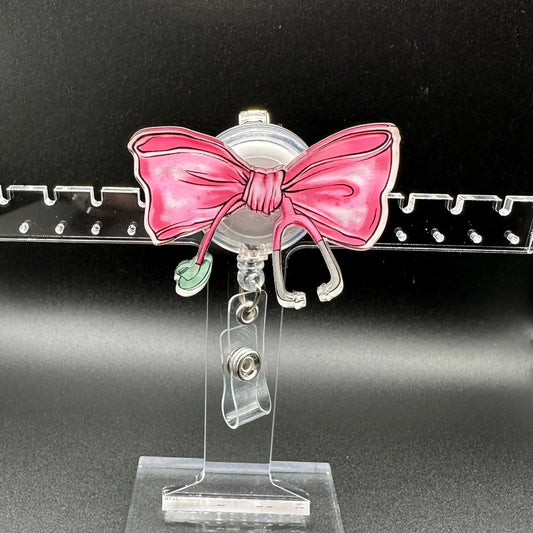 ID Holder/Badge Reel/Popsocket - Pink Bow w/ Stethoscope