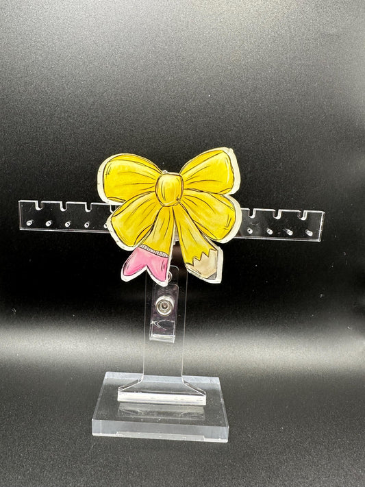 ID Holder/Badge Reel/Popsocket - Teacher’s Yellow Bow