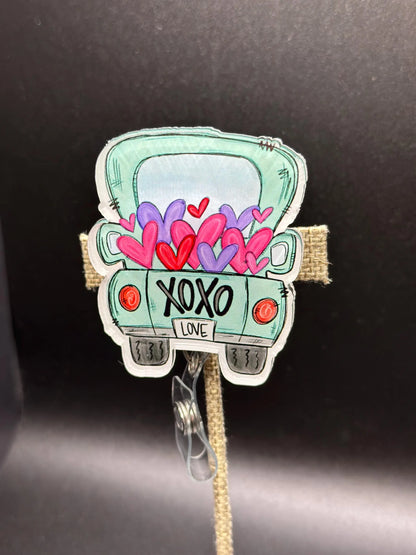 ID Holder/Badge Reel/Popsocket - Valentine's Truck