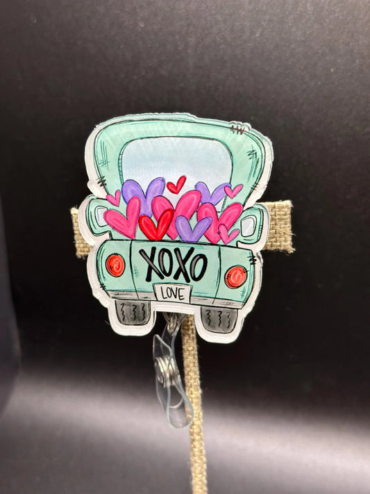 ID Holder/Badge Reel/Popsocket - Valentine's Truck