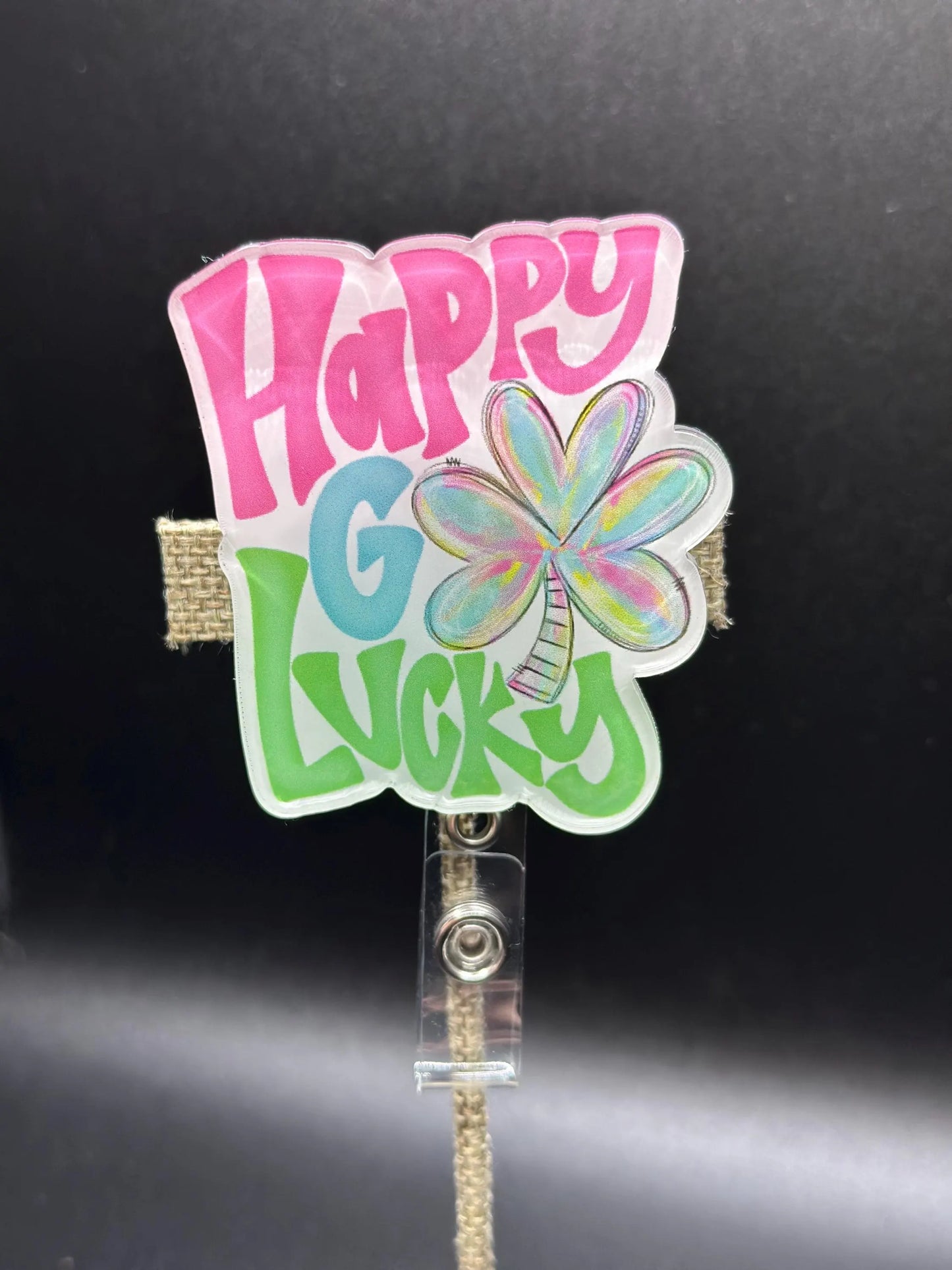 ID Holder/Badge Reel/Popsocket - Happy Go Lucky