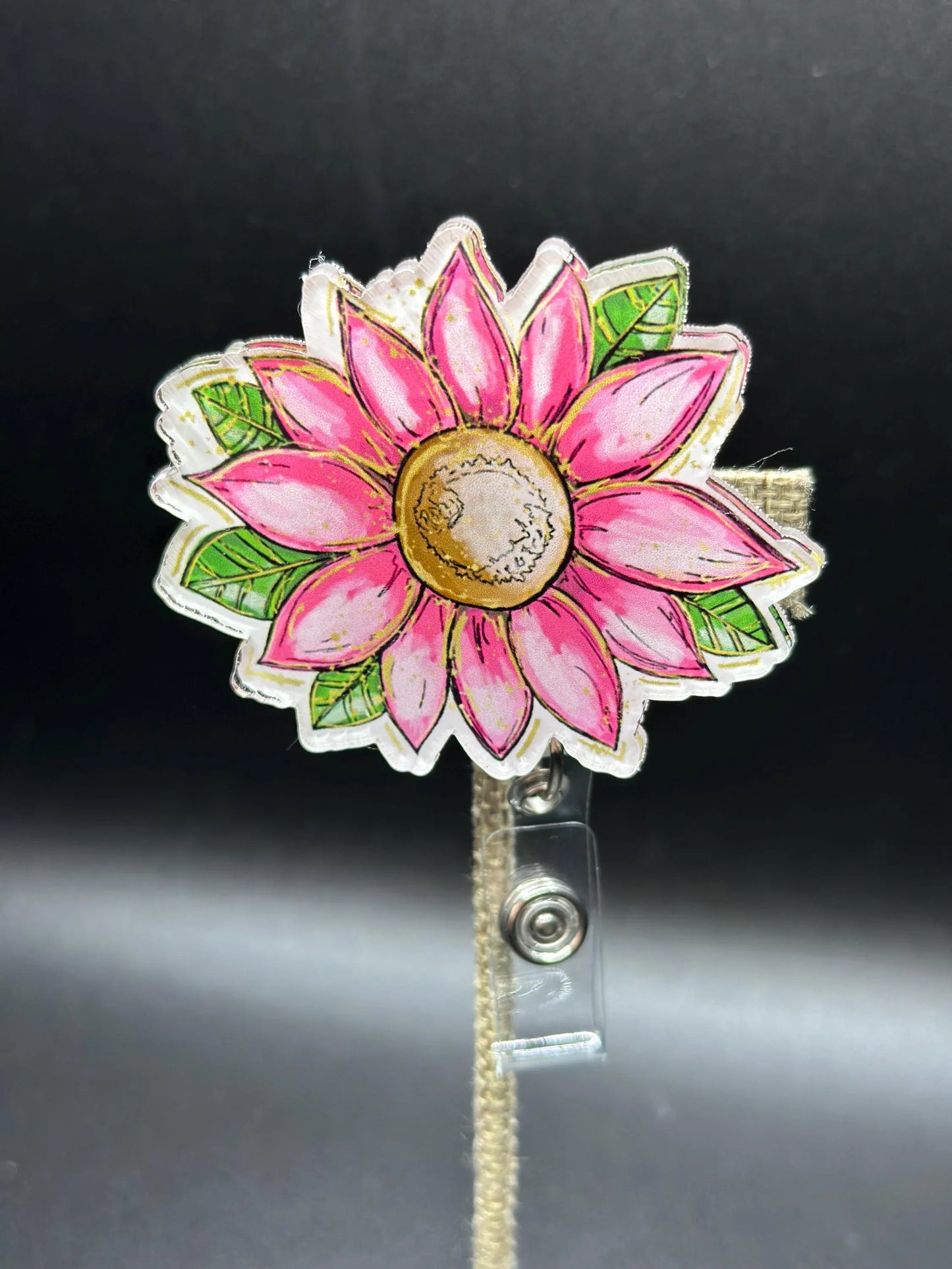 ID Holder/Badge Reel/Popsocket - Pink Sunflower
