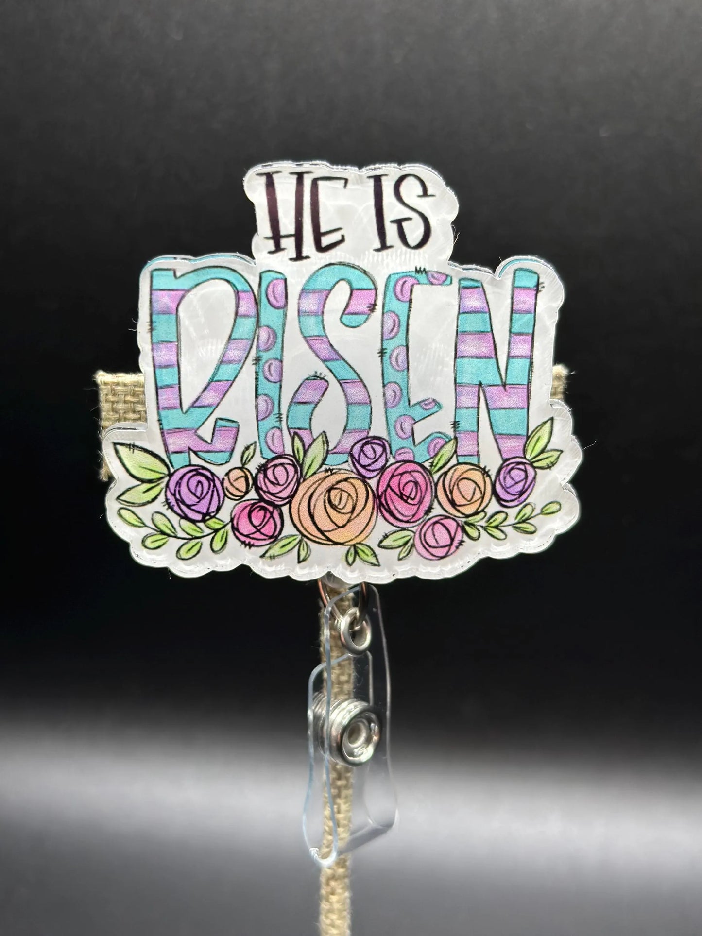 ID Holder/Badge Reel/Popsocket - He Is Risen Floral