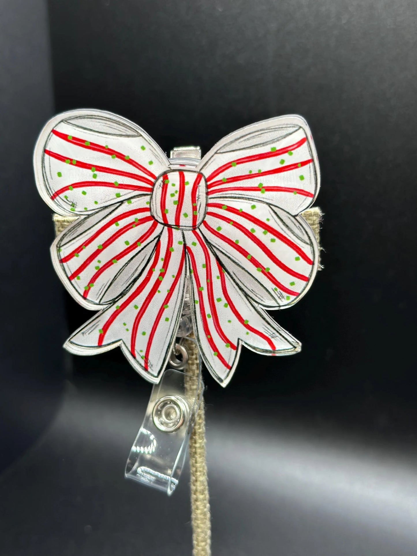 ID Holder/Badge Reel/Popsocket - Candy Cane Bow