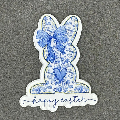 ID Holder/Badge Reel/Popsocket - Blue Floral Easter Bunny