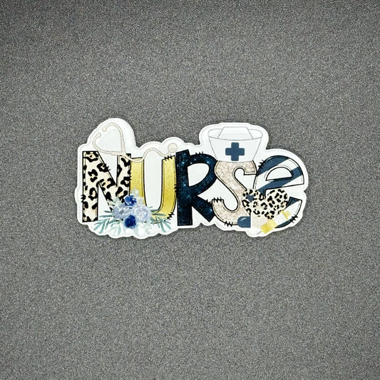 ID Holder/Badge Reel/Popsocket - Blue Floral Leopard Nurse