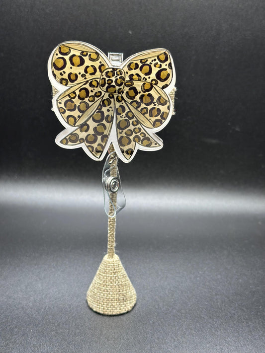 ID Holder/Badge Reel/Popsocket - Leopard Bow