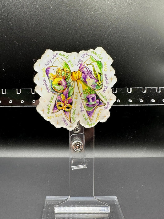 ID Holder/Badge Reel/Popsocket - Mardi Gras Bow