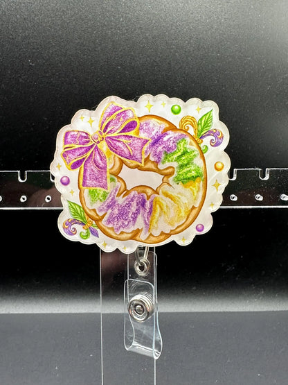 ID Holder/Badge Reel/Popsocket - Mardi Gras King Cake