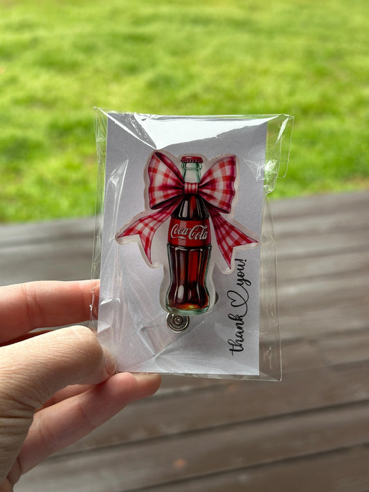ID Holder/Badge Reel/Popsocket - Coke Bottle with Bow