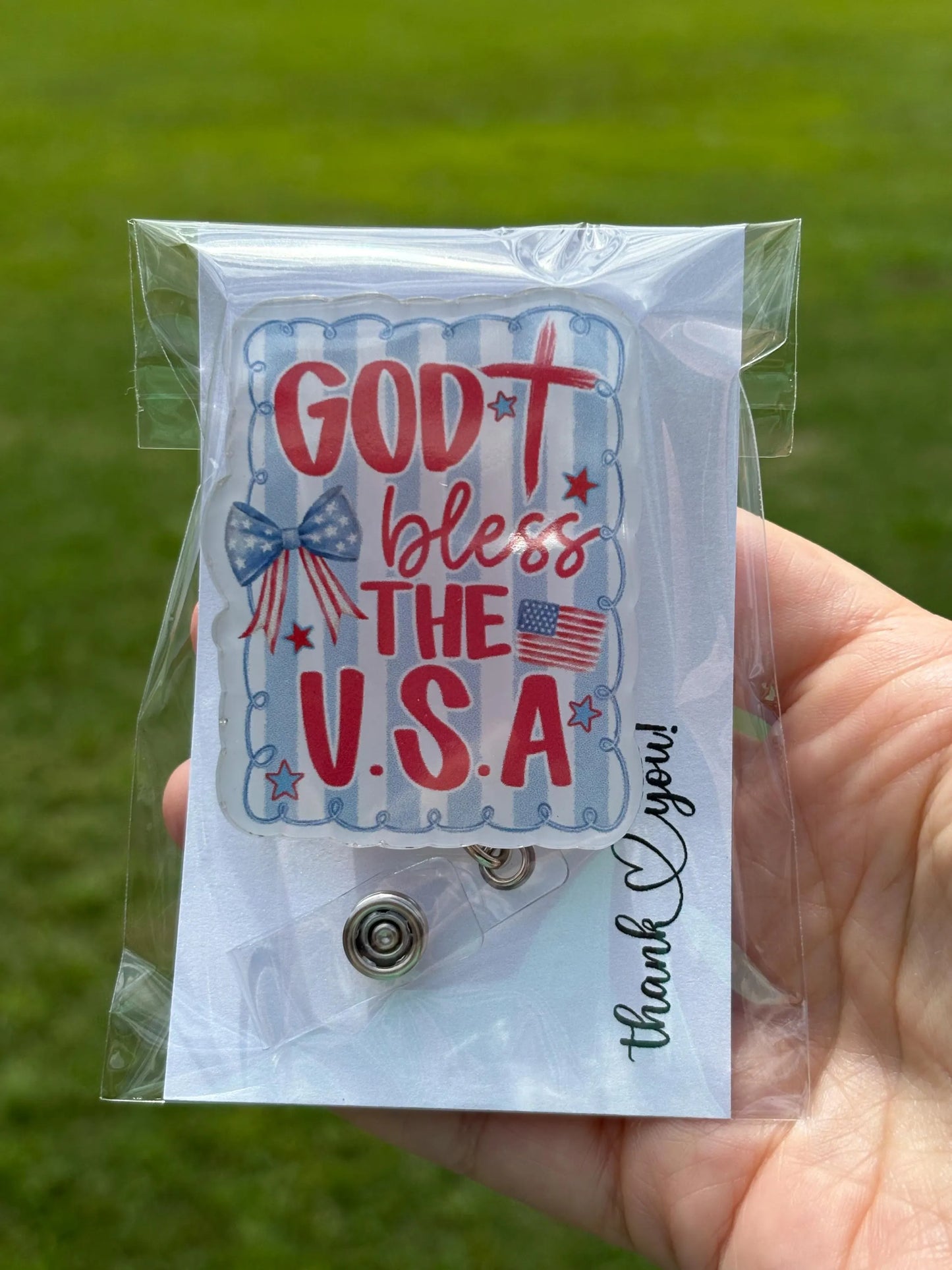 ID Holder/Badge Reel/Popsocket - God Bless the USA