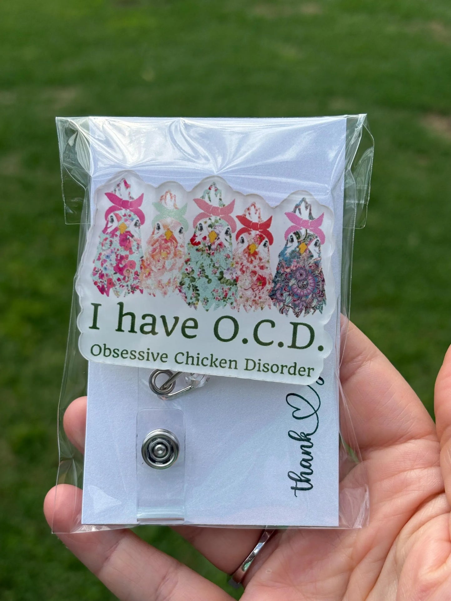 ID Holder/Badge Reel/Popsocket - OCD Obsessive Chicken Disorder