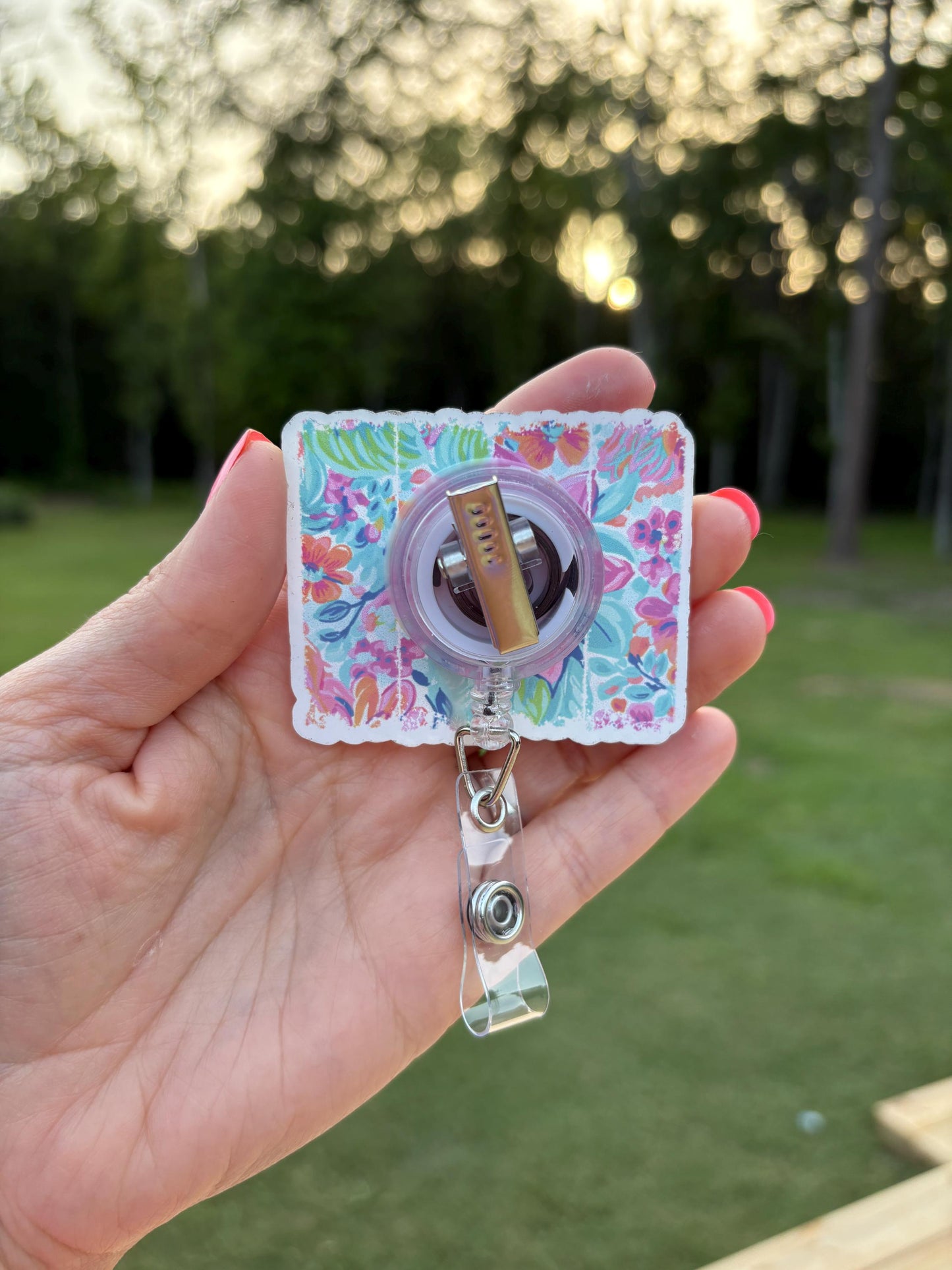 ID Holder/Badge Reel/Popsocket - Tropical Floral