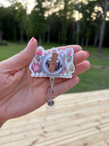 ID Holder/Badge Reel/Popsocket - Chickens
