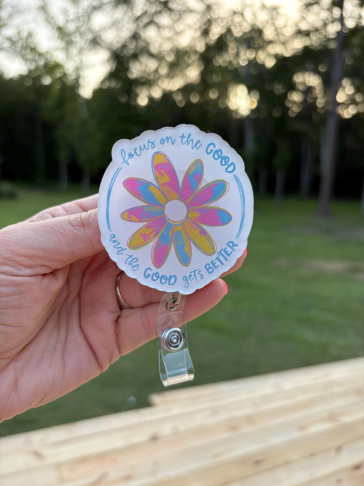 ID Holder/Badge Reel/Popsocket - Positive Quote Daisy