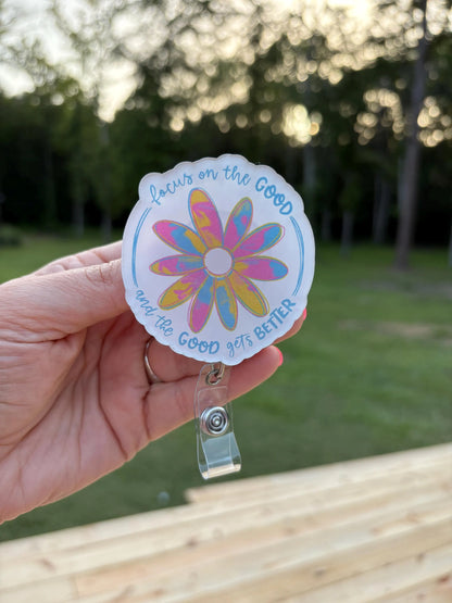 ID Holder/Badge Reel/Popsocket - Positive Quote Daisy