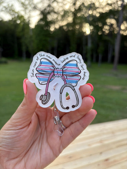 ID Holder/Badge Reel/Popsocket - New Mama Nurse Bow