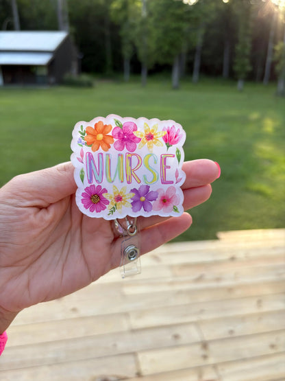 ID Holder/Badge Reel/Popsocket - Floral Nurse