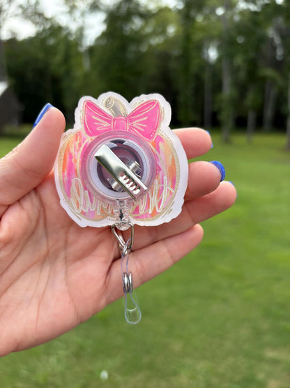 ID Holder/Badge Reel/Popsocket - Pink Thankful Pumpkin