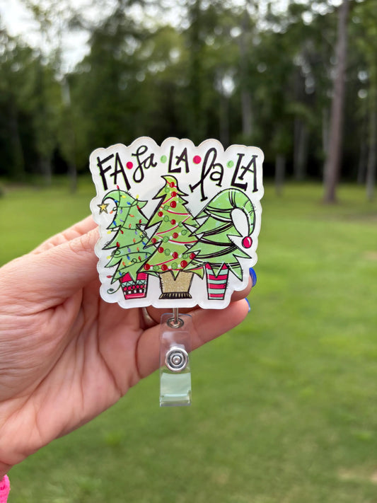 ID Holder/Badge Reel/Popsocket - Fa La La Christmas Trees