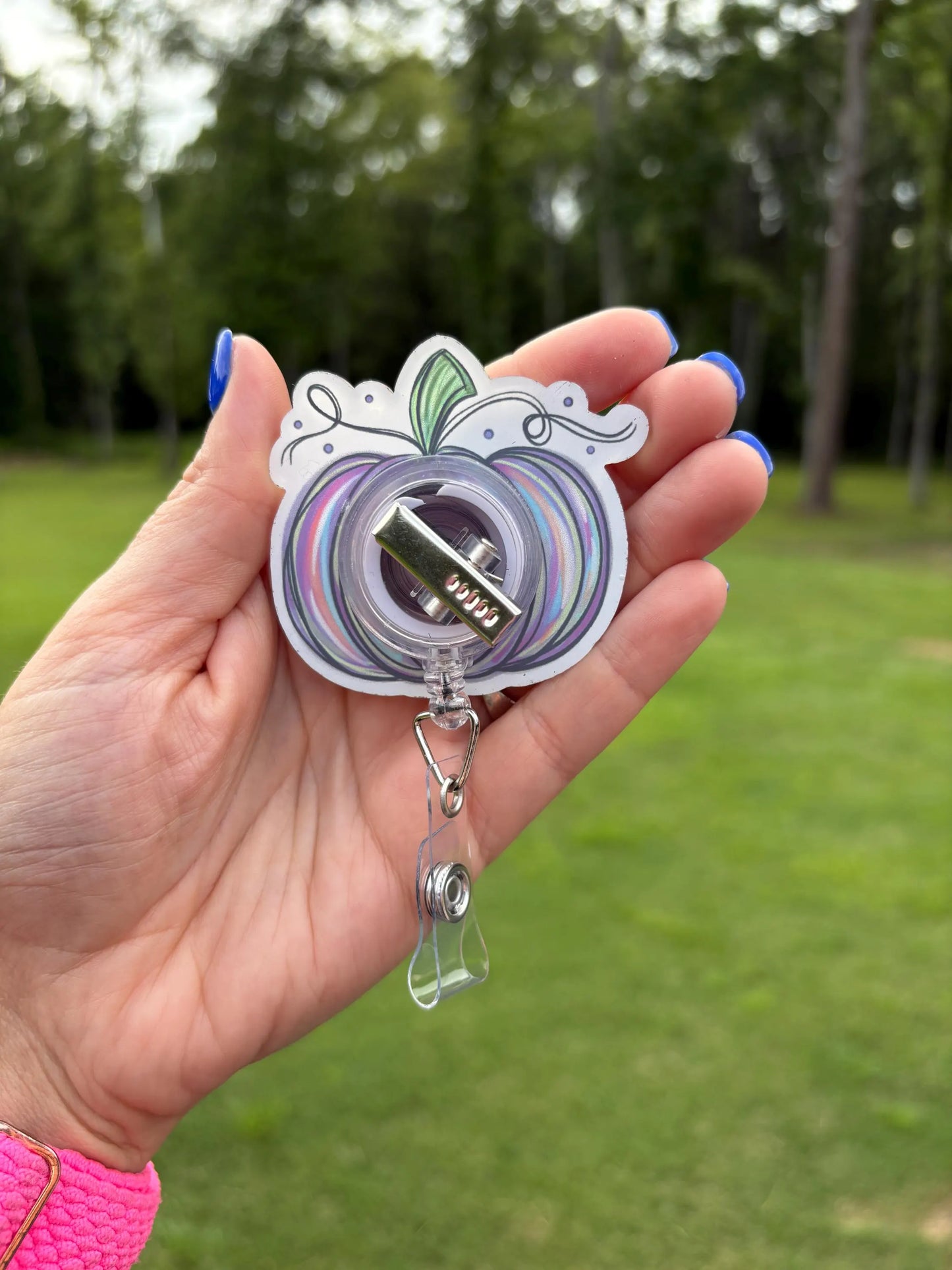 ID Holder/Badge Reel/Popsocket - Multicolor Brush-Stroke Pumpkin