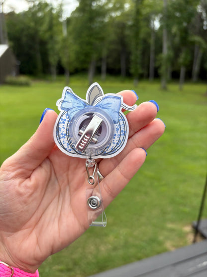ID Holder/Badge Reel/Popsocket - Blue Floral Pumpkin