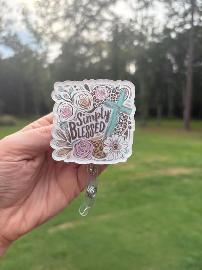 ID Holder/Badge Reel/Popsocket - Simply Blessed w/ Cross