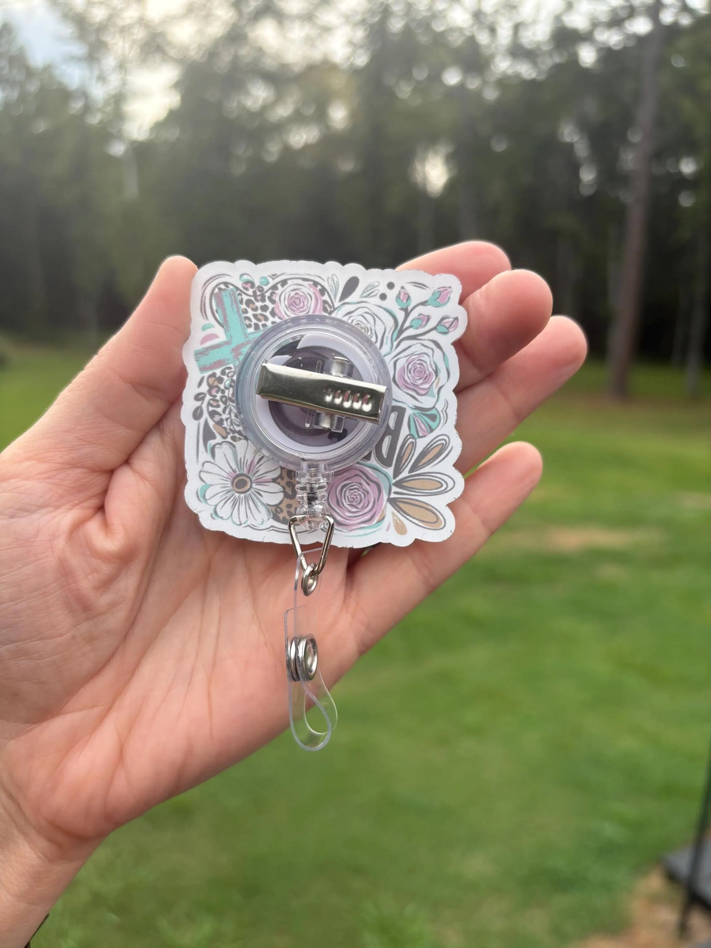 ID Holder/Badge Reel/Popsocket - Simply Blessed w/ Cross