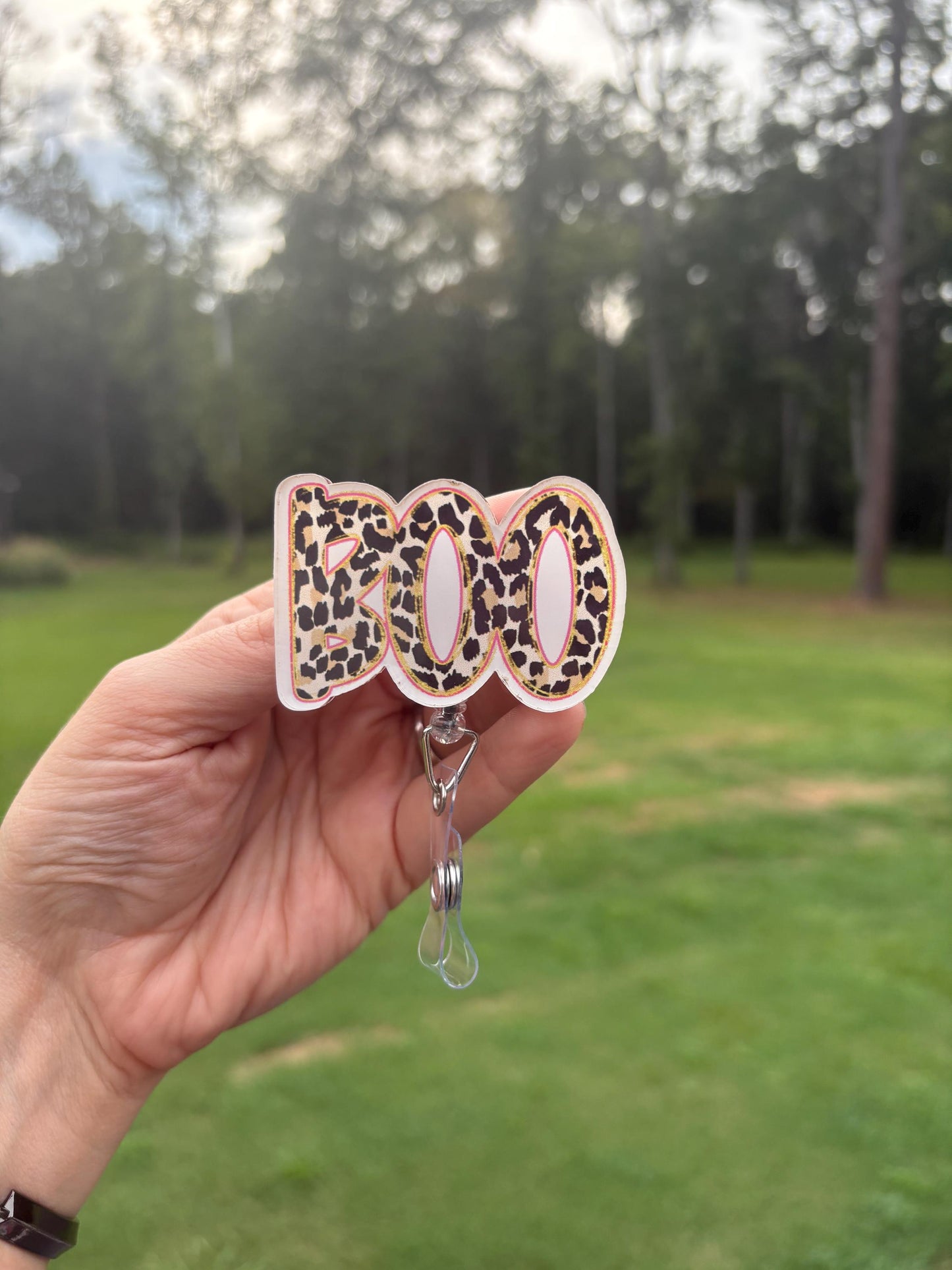ID Holder/Badge Reel/Popsocket - Leopard Boo