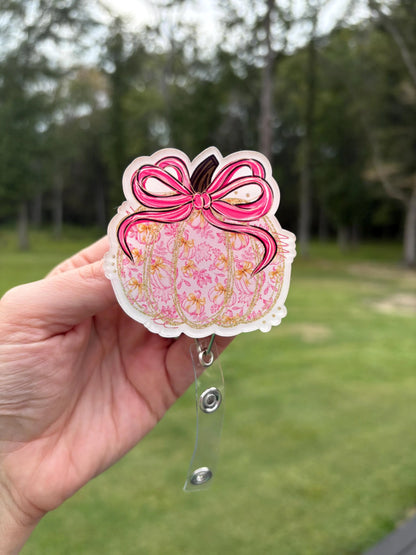 ID Holder/Badge Reel/Popsocket - Pink Pumpkin