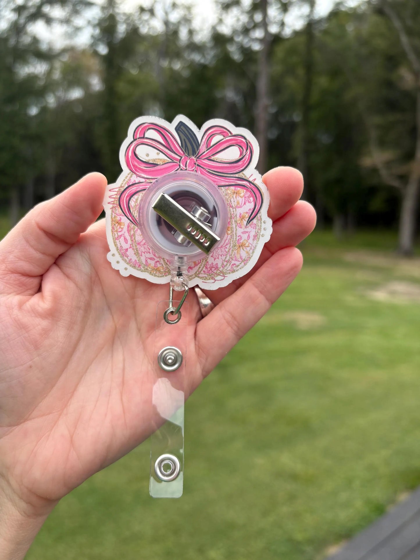 ID Holder/Badge Reel/Popsocket - Pink Pumpkin