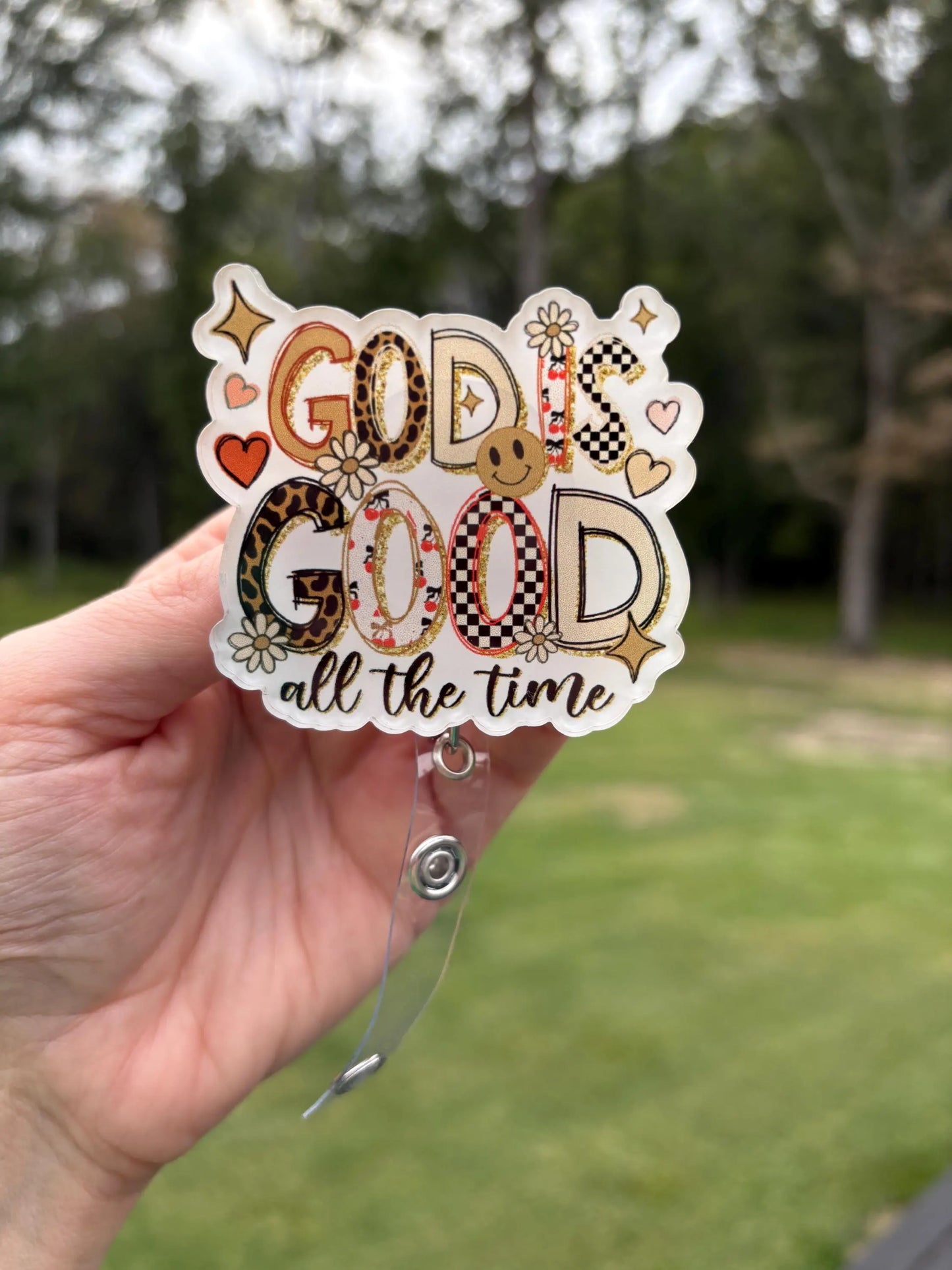 ID Holder/Badge Reel/Popsocket - God Is Good Leopard